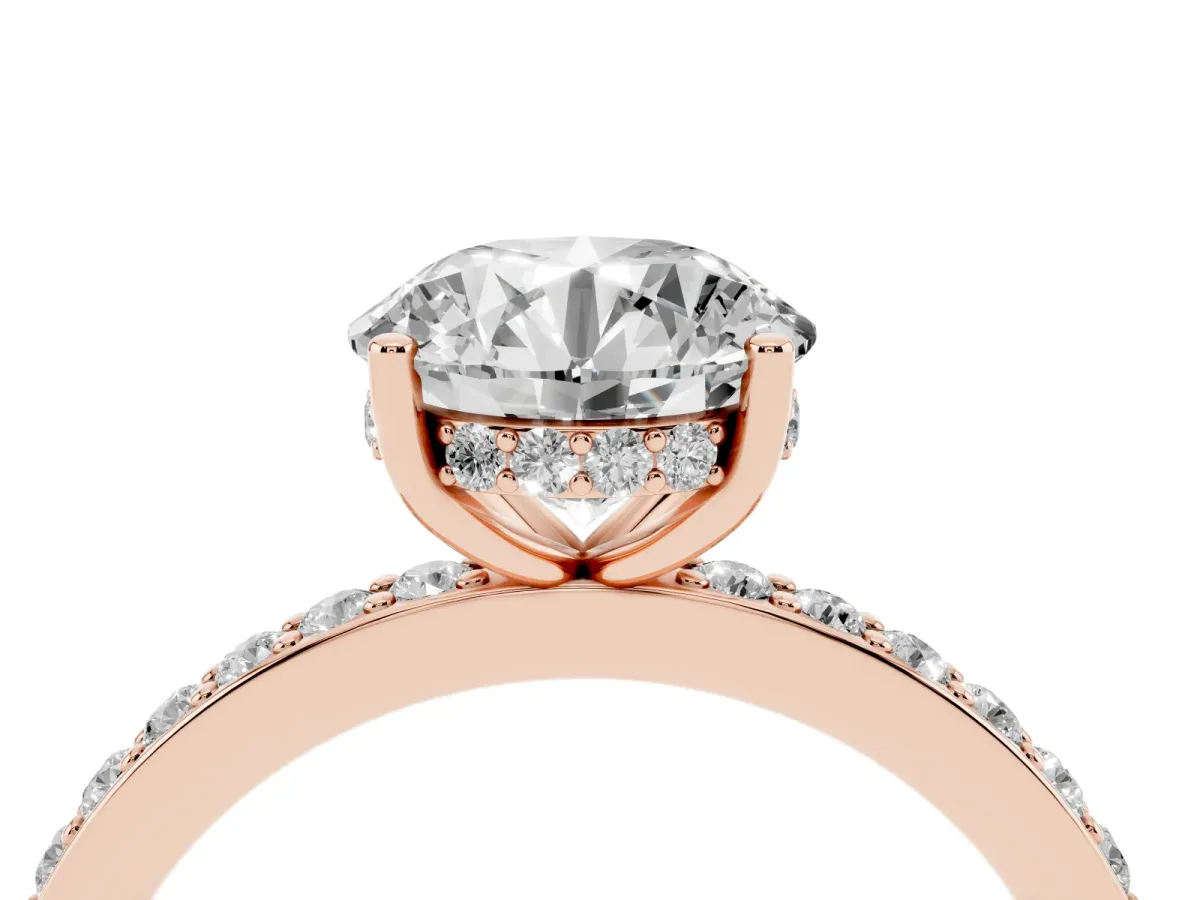 Round Cut Cut Diamond Pavé Band Ring with Four-Prong Setting Rose gold