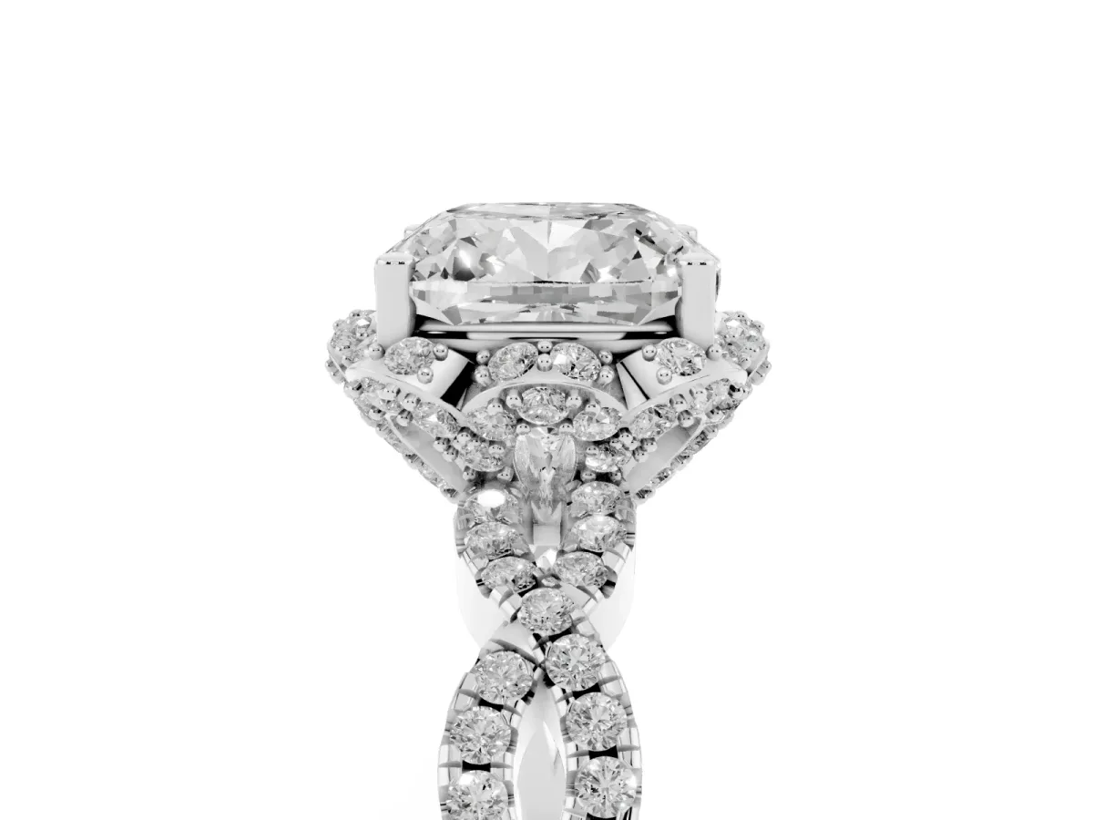 Cushion Cut Halo Twist Band Solitaire Ring with Six-Prong Setting Silver