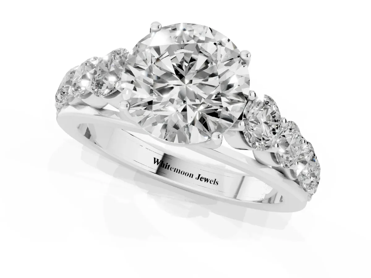 Round Cut Brilliant Diamond Pavé Band with Six-Prong Setting Silver