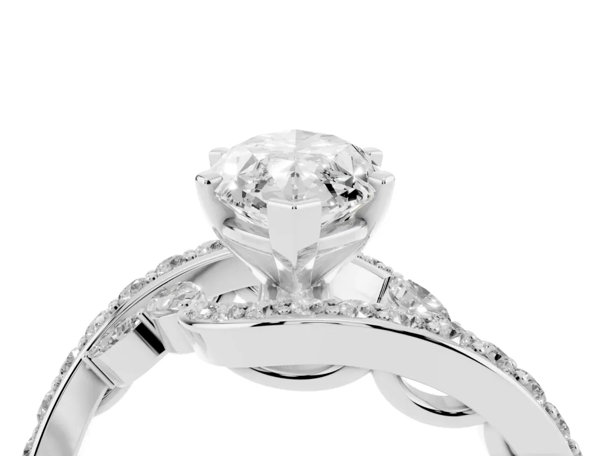 Marquise Cut Solitaire with Pavé Twist Band and Four-Prong Setting Silver
