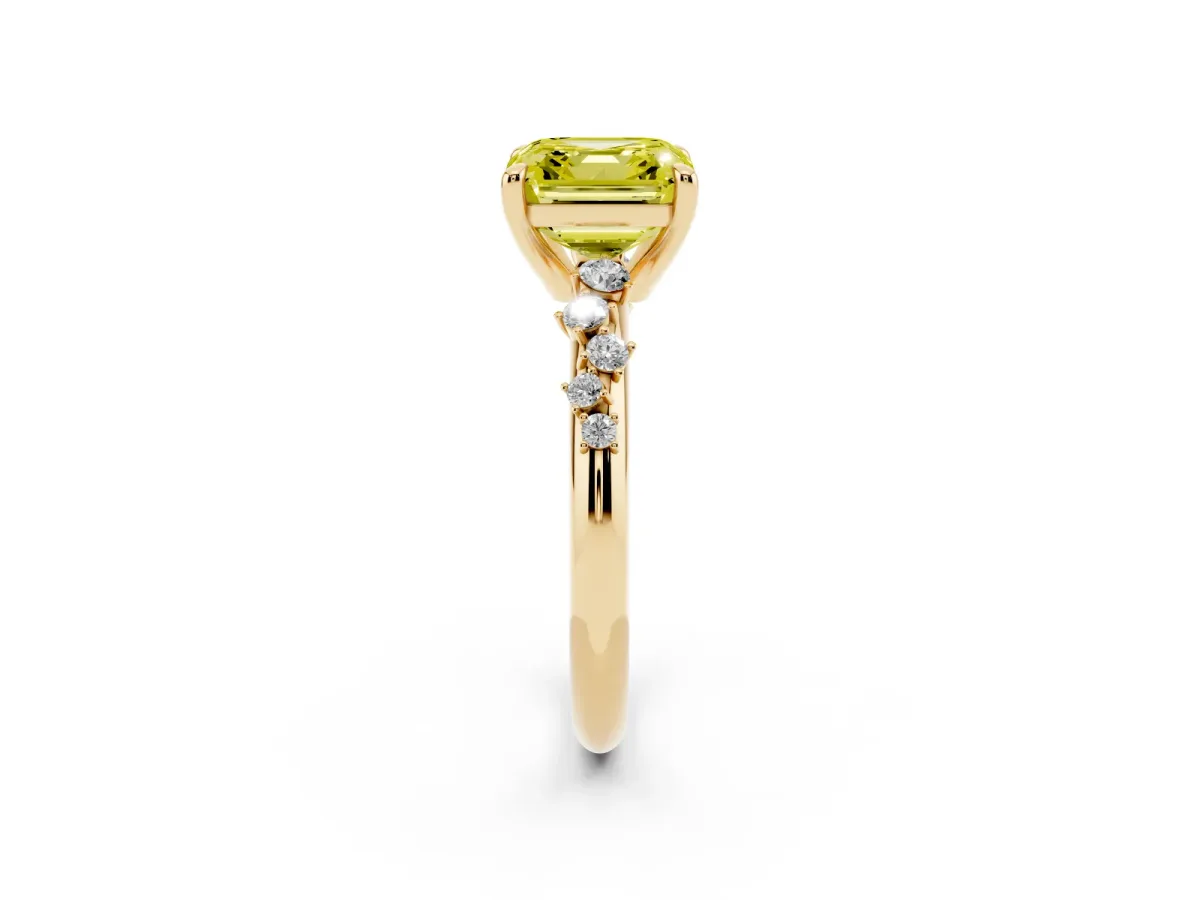 Fancy Yellow Asscher Cut Cut Diamond Vine Band with Four-Prong Setting Yellow gold