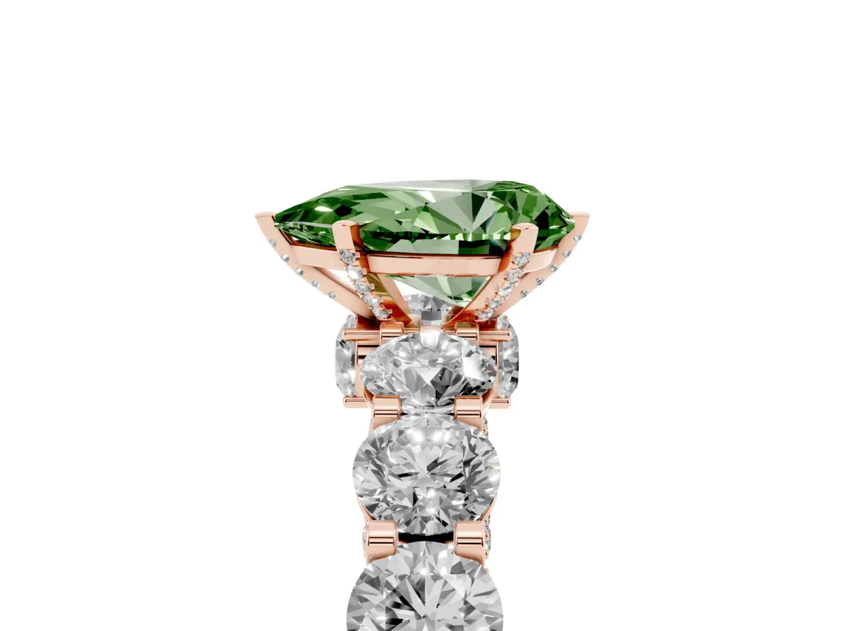Fancy Green Pear Cut Diamond Side Stone Engagement Ring with Four-Prong Setting Rose gold
