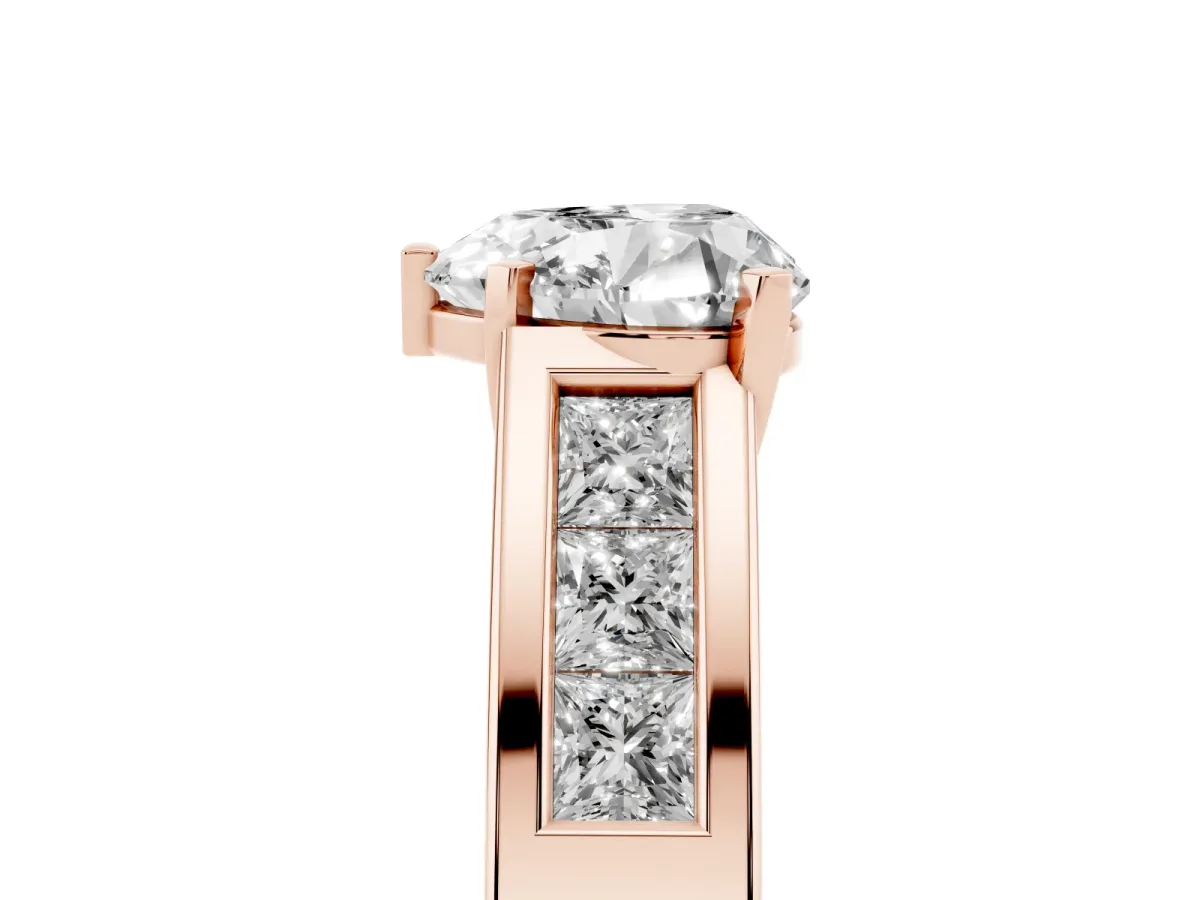 Heart Cut Cut Channel Set Solitaire Ring with Four-Prong Setting Rose gold
