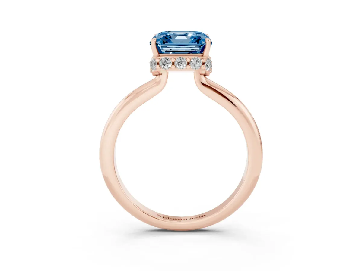 Fancy Blue Asscher Cut Brilliant Solitaire Engagement Ring with Six-Prong Setting and Classic Band Rose gold