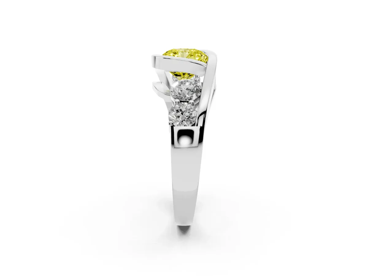 Fancy Yellow Bezel Set Cushion Cut Diamond Bypass Ring with Round Accents Silver