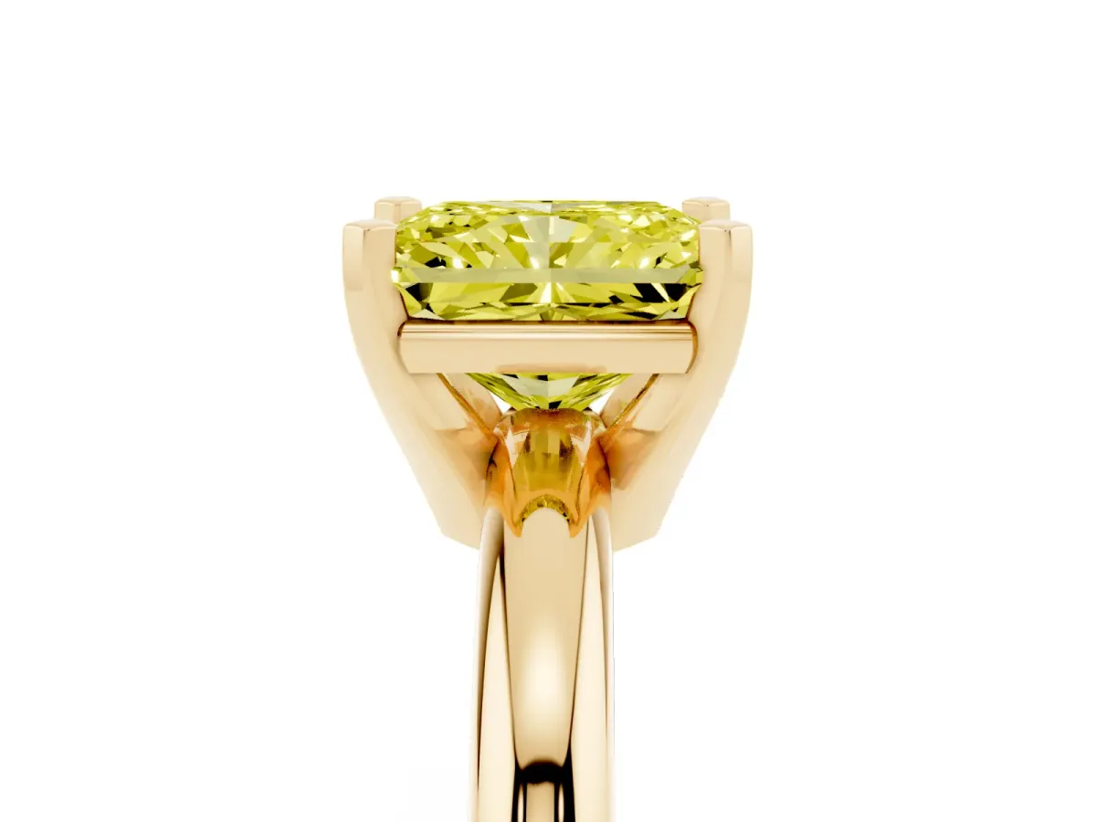 Fancy Yellow Radiant Cut Diamond Solitaire Engagement Ring with Round Band and Four-Prong Setting Yellow gold