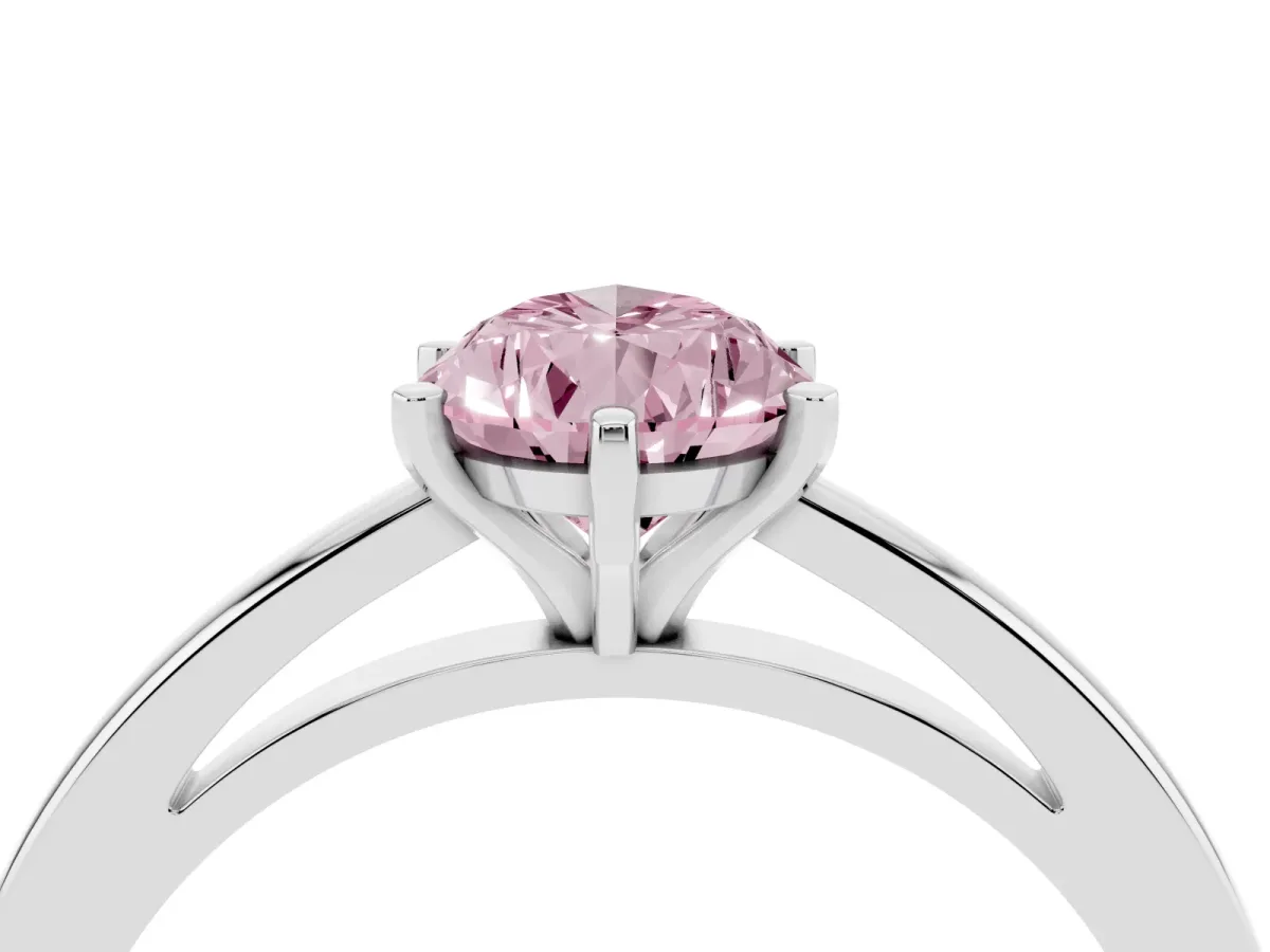 Fancy Pink Pear Cut Solitaire Diamond Engagement Ring with Four-Prong Setting on a Classic Band Platinum