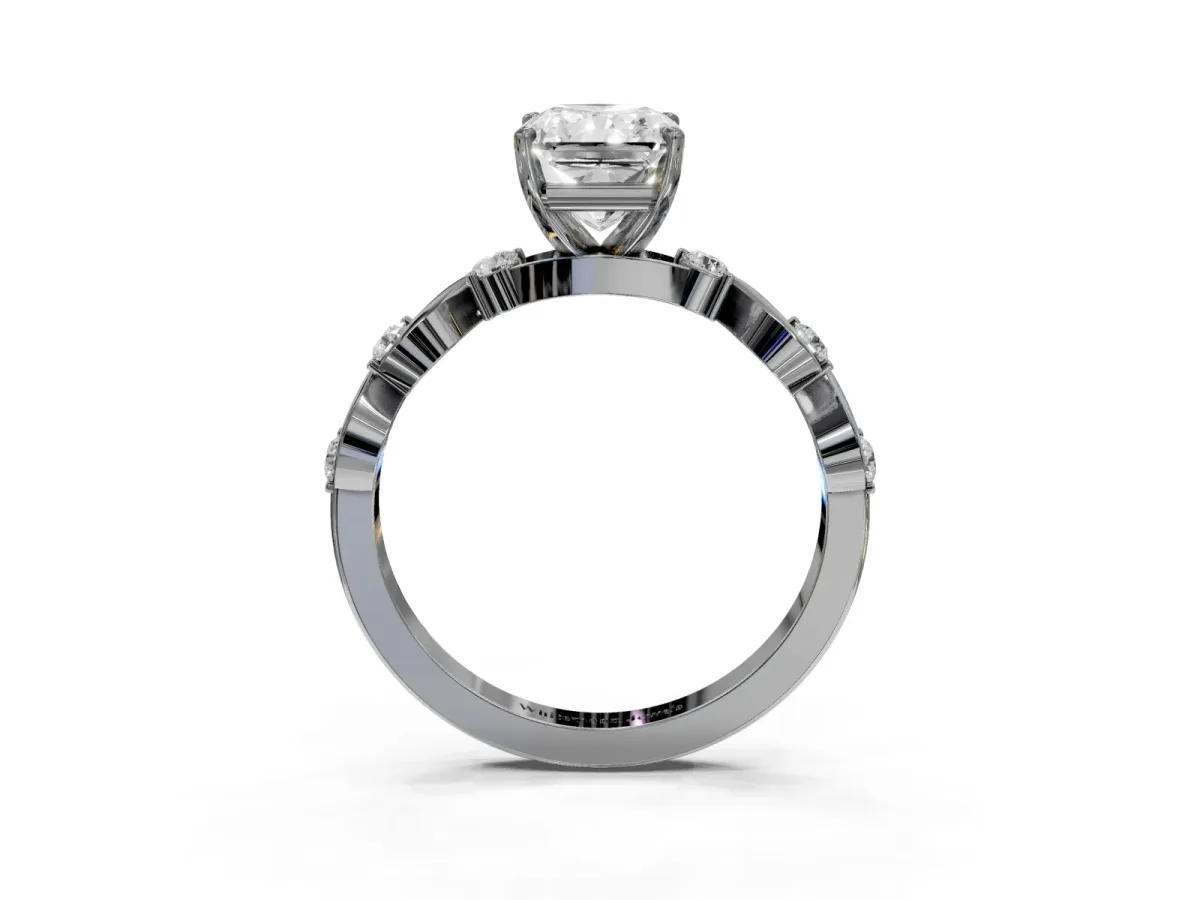 Radiant Cut Diamond Solitaire Twisted Band with Round Accents and Prong Setting Silver
