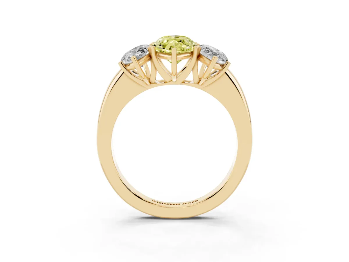 Fancy Yellow Marquise Cut Diamond Three-Stone Ring with Four-Prong Setting and Classic Band Yellow gold