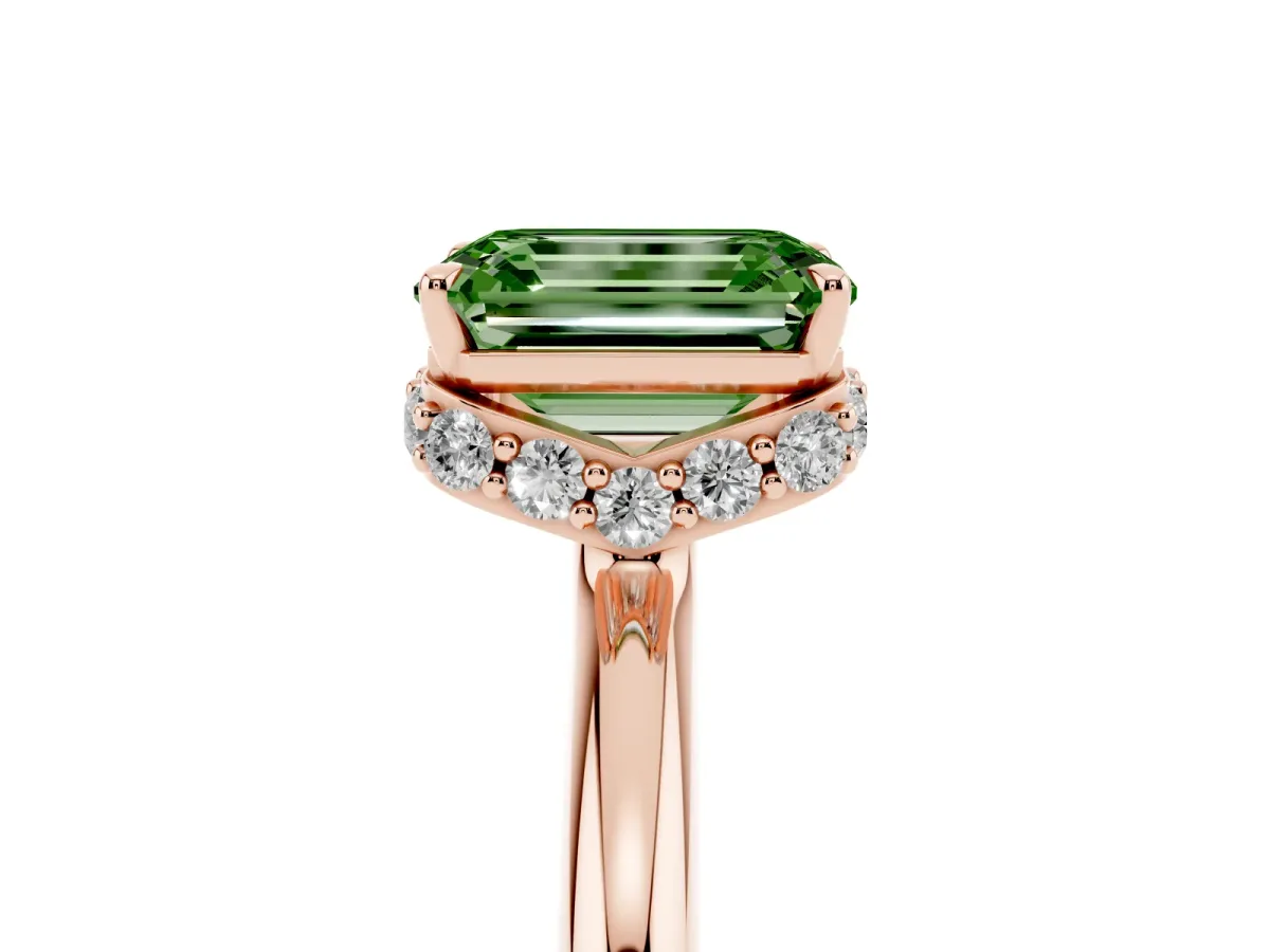 Fancy Green Emerald Cut Brilliant Solitaire Engagement Ring with Six-Prong Setting and Classic Band Rose gold