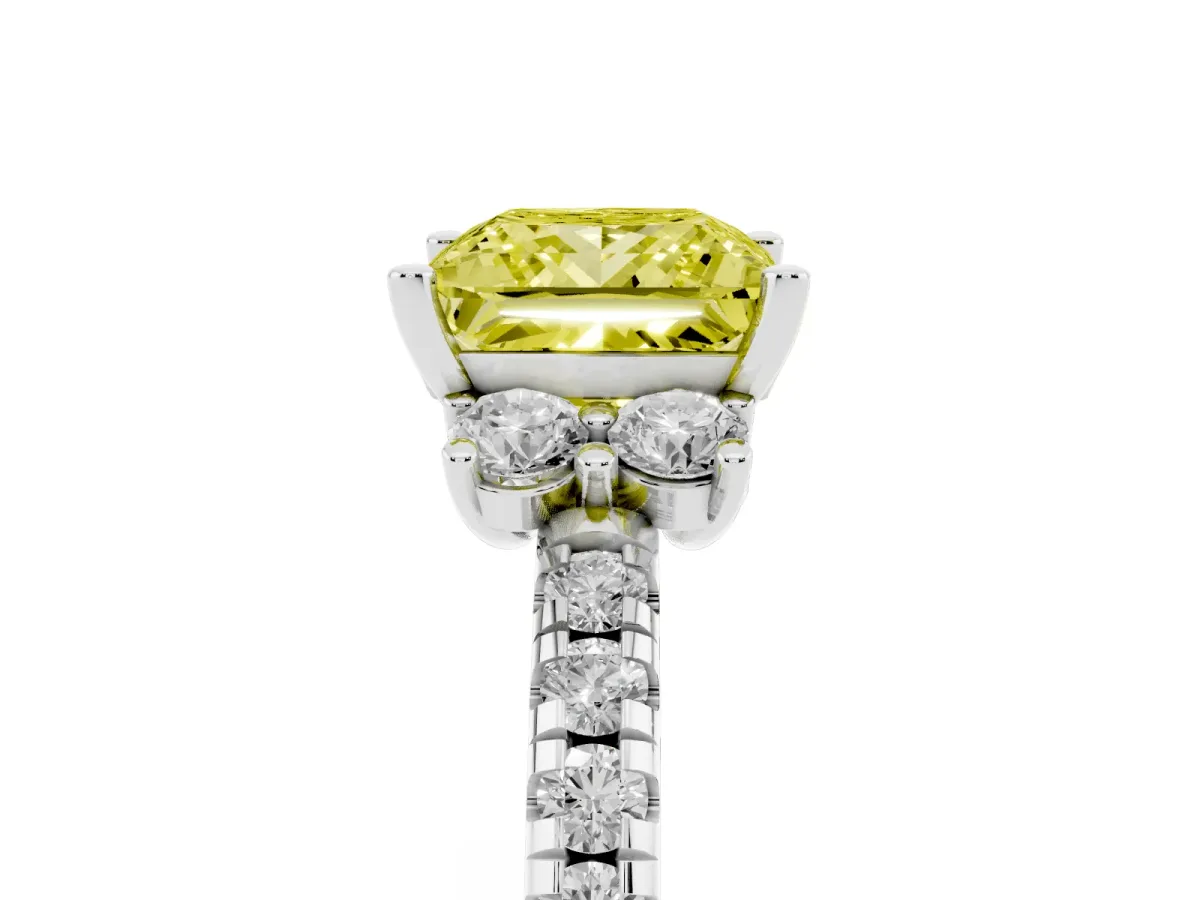 Fancy Yellow Princess Cut Diamond Three-Stone Pave Band with Four-Prong Setting Silver