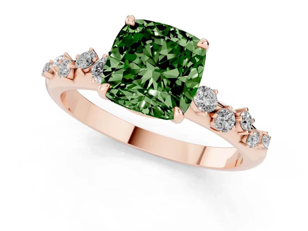 Fancy Green Cushion Cut Diamond Cluster Prong-Set Solitaire Ring Rose gold