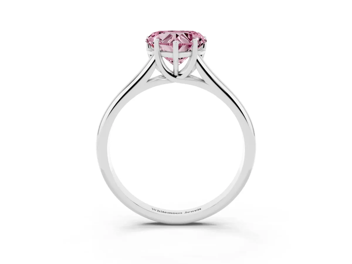 Fancy Pink Heart Cut Cut Diamond Solitaire Engagement Ring with Tapered Plain Band and Four-Prong Setting Platinum