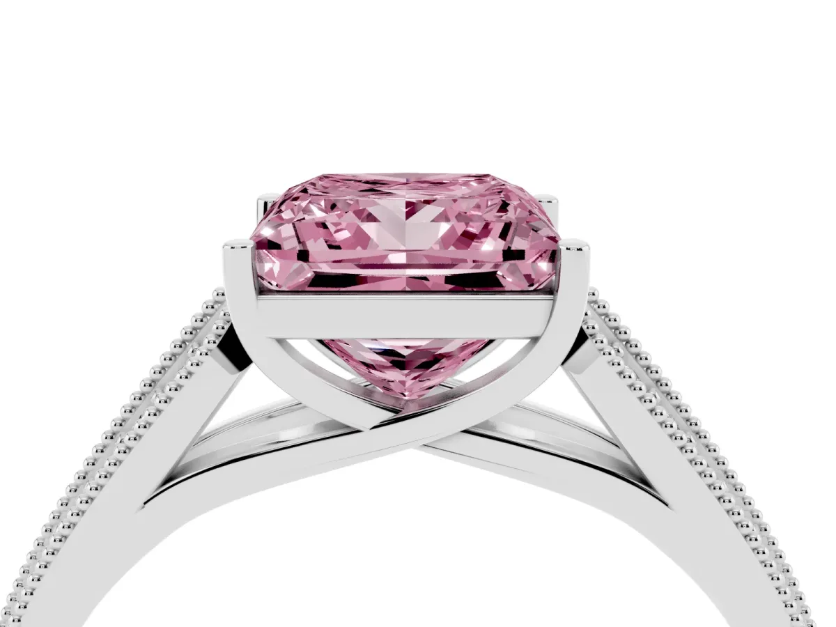 Fancy Pink Princess Cut Cut Pave Split Shank Engagement Ring with Four-Prong Setting White gold