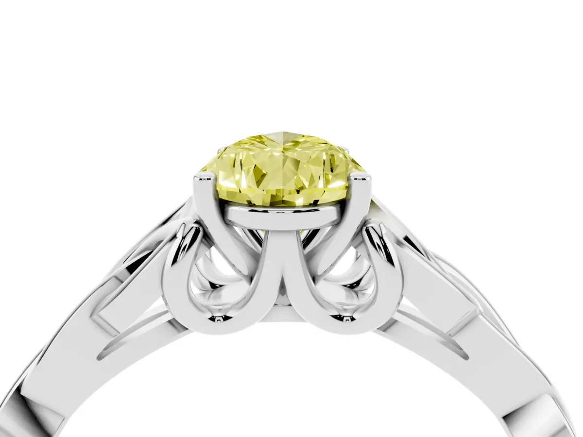 Fancy Yellow Pear Cut Diamond Solitaire Engagement Ring with Celtic Knot Band and Four-Prong Setting Silver