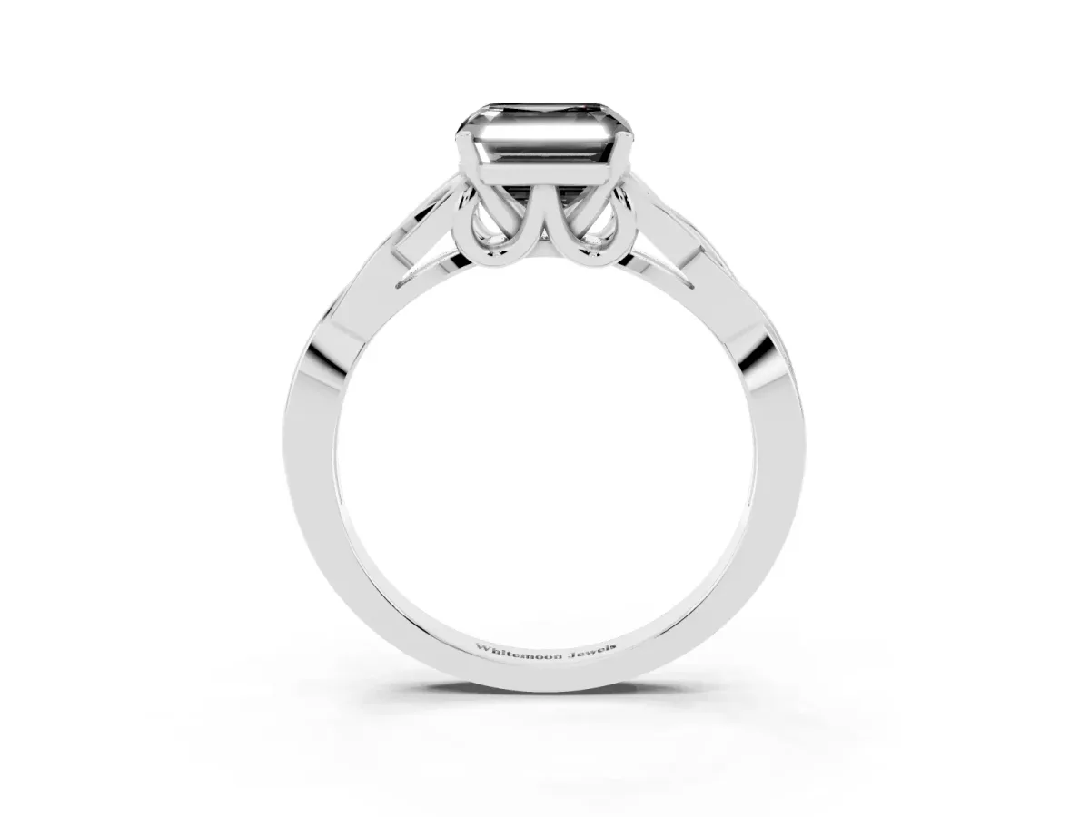 Fancy Black Asscher Cut Diamond Solitaire Engagement Ring with Celtic Knot Band and Four-Prong Setting Silver