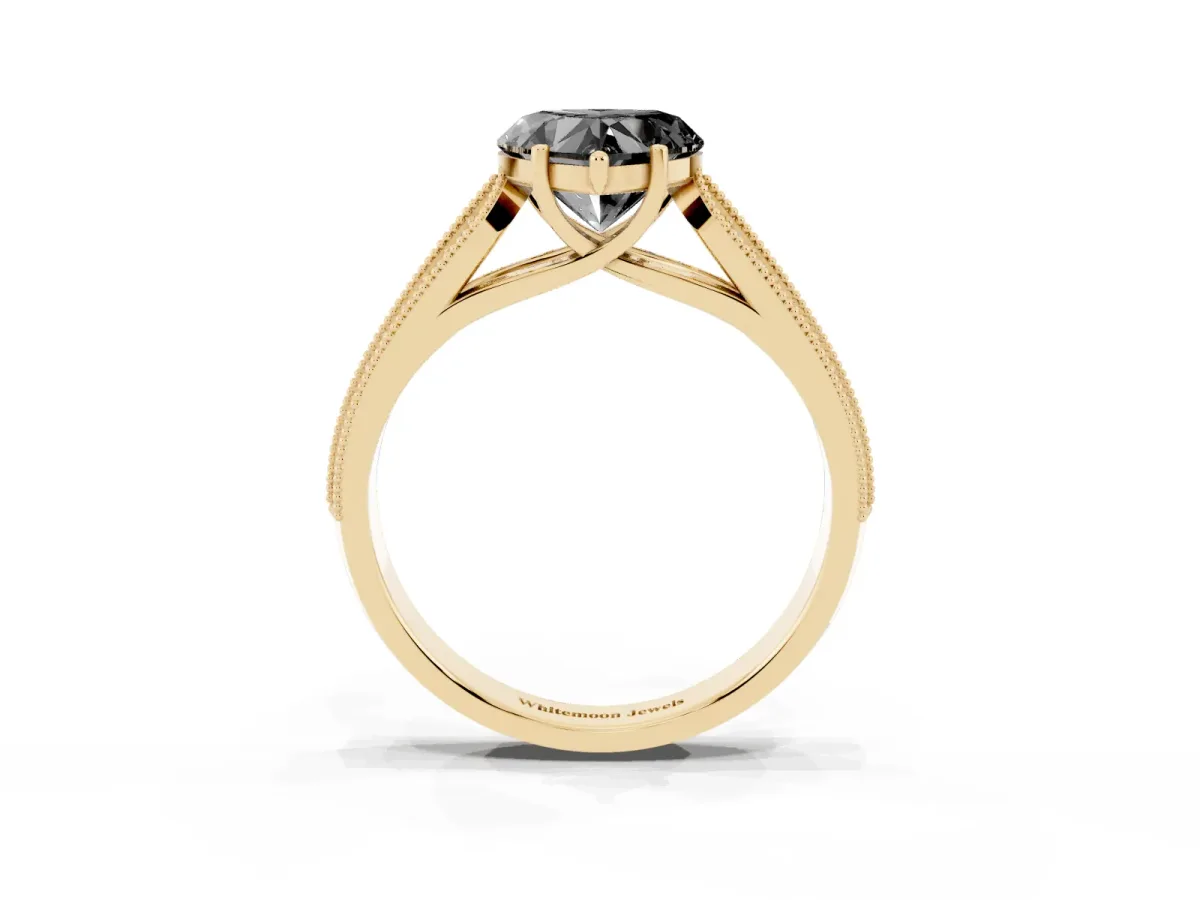 Fancy Black Heart Cut Cut Pave Split Shank Engagement Ring with Four-Prong Setting Yellow gold