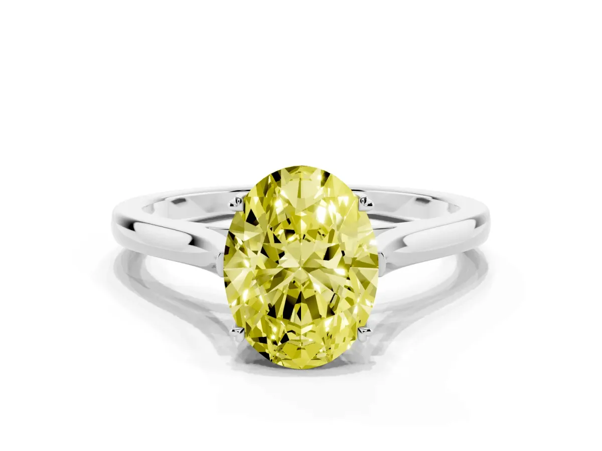 Fancy Yellow Oval Cut Solitaire Heart Prong Engagement Ring with Tapered Band Silver