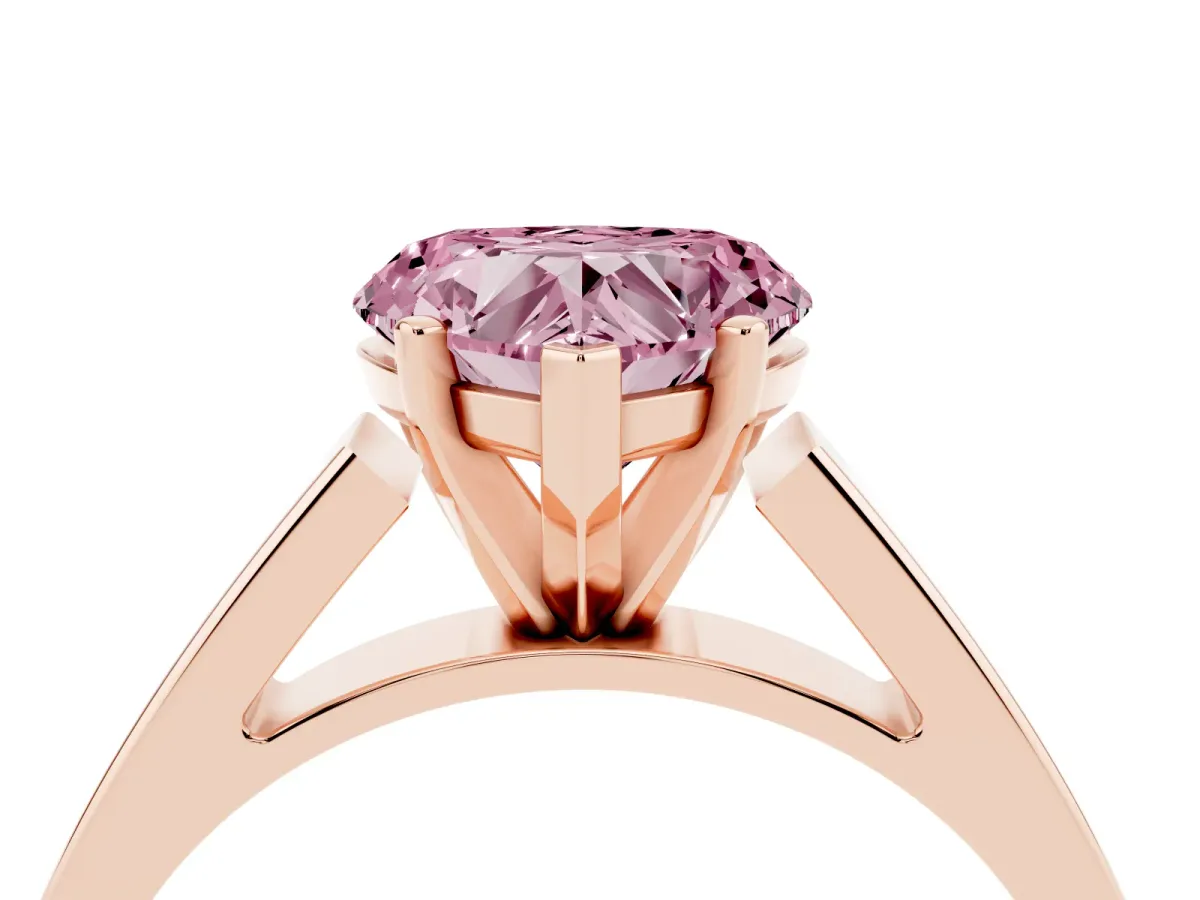 Fancy Pink Heart Cut Solitaire Engagement Ring with Four-Prong Setting and Tapered Band Rose gold