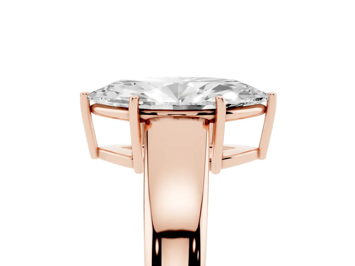 Marquise Cut Solitaire Diamond Ring with Tapered Band and Four-Prong Setting Rose gold