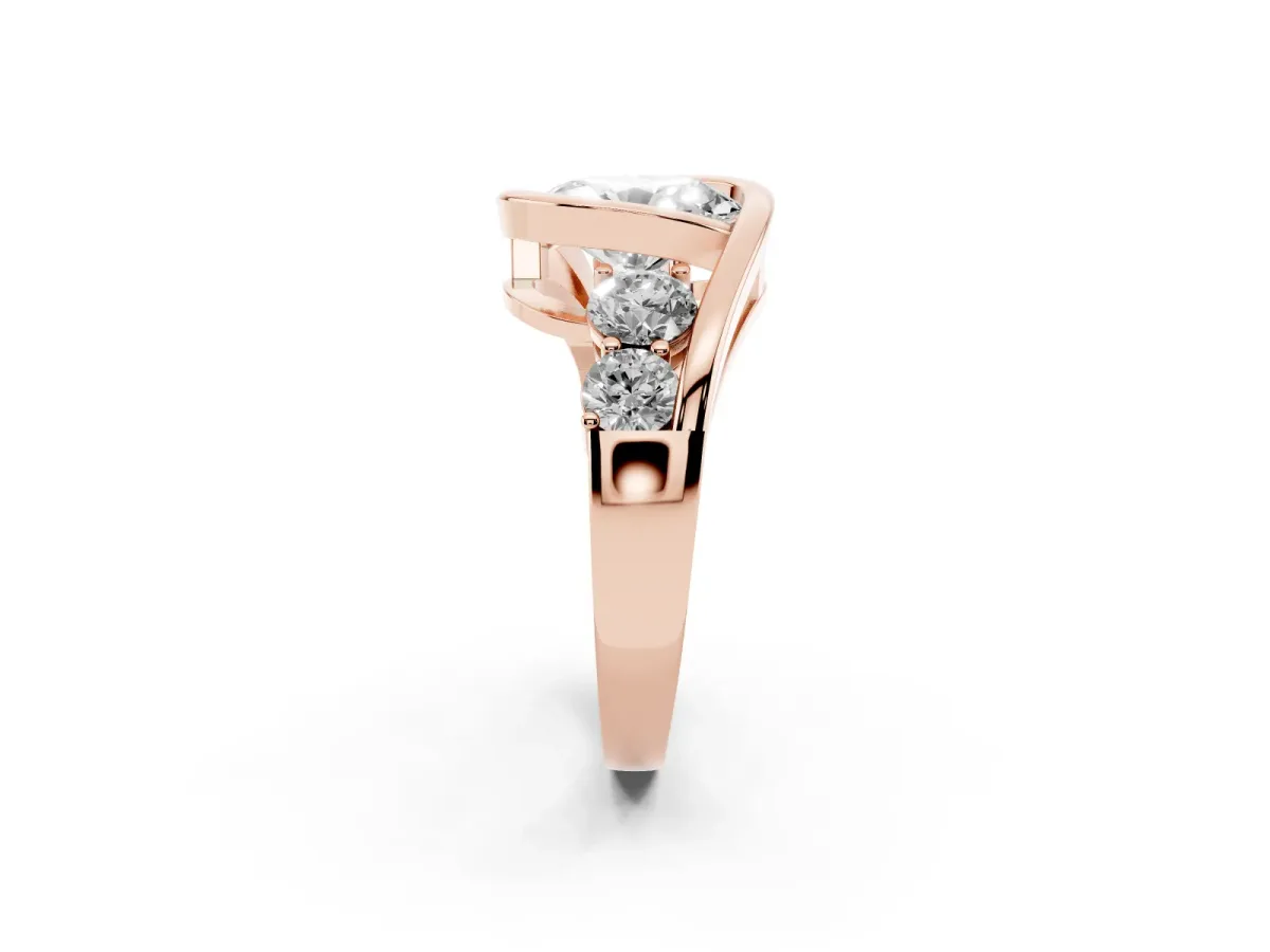 Bezel Set Oval Cut Diamond Bypass Ring with Round Accents Rose gold