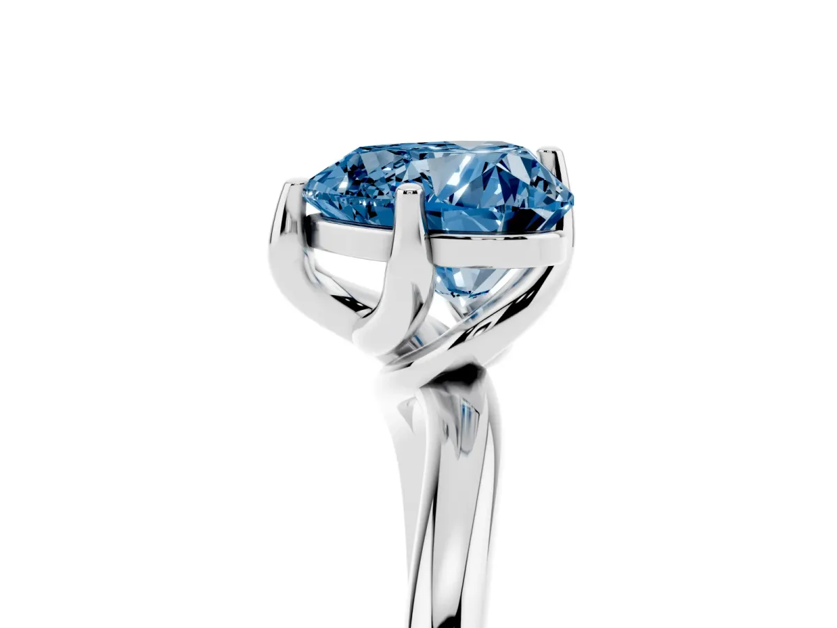 Fancy Blue Heart Cut Diamond Solitaire Engagement Ring with Four-Prong Setting and Classic Band Silver
