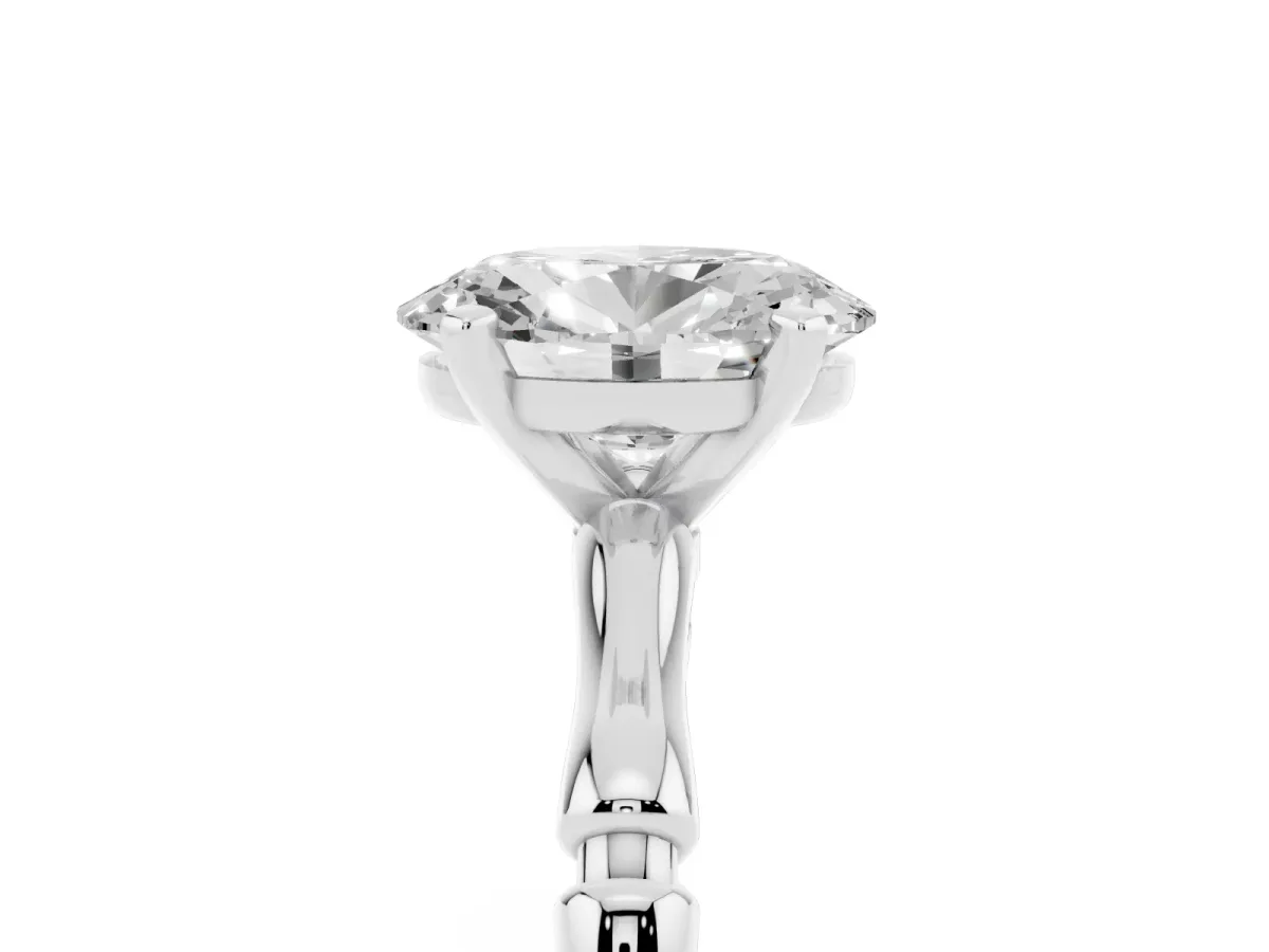 Oval Cut Solitaire Diamond Ring with Bamboo Band and Four-Prong Setting Silver