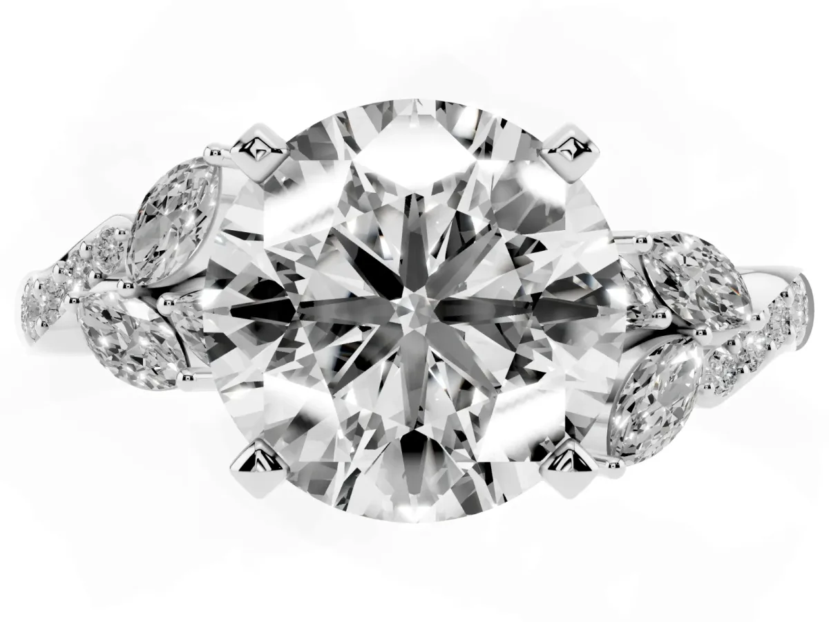 Round Cut Solitaire Marquise Twist Band with Six-Prong Setting Silver