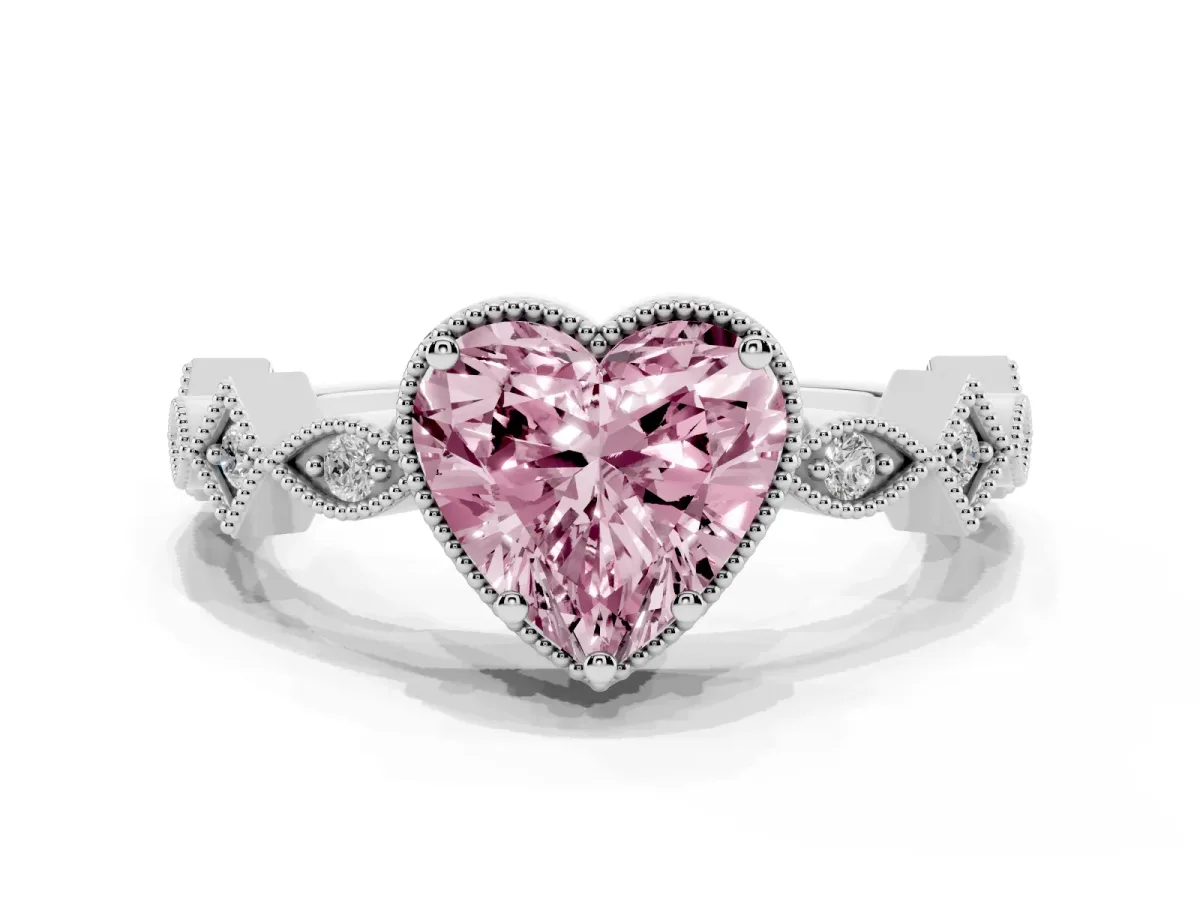 Fancy Pink Heart Cut Milgrain Marquise Diamond Twist Band Ring Silver