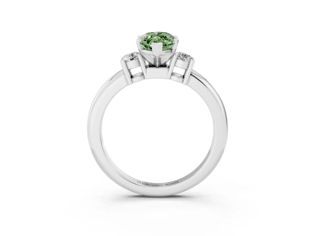 Fancy Green Three-Stone Marquise Cut Cut Diamond Solitaire with Prong Setting and Classic Band White gold