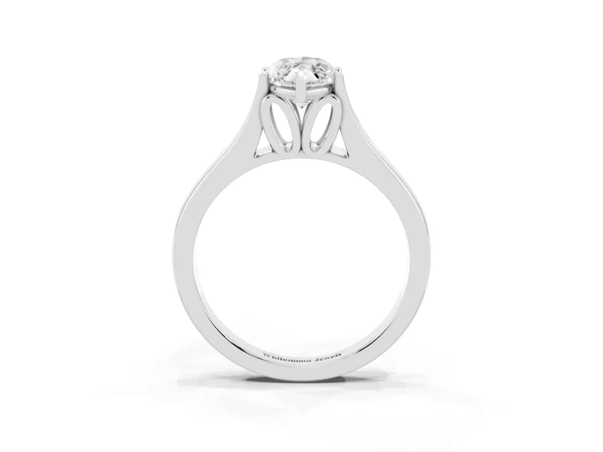 Marquise Cut Solitaire Diamond Ring with Cathedral Band and Four-Prong Setting Silver