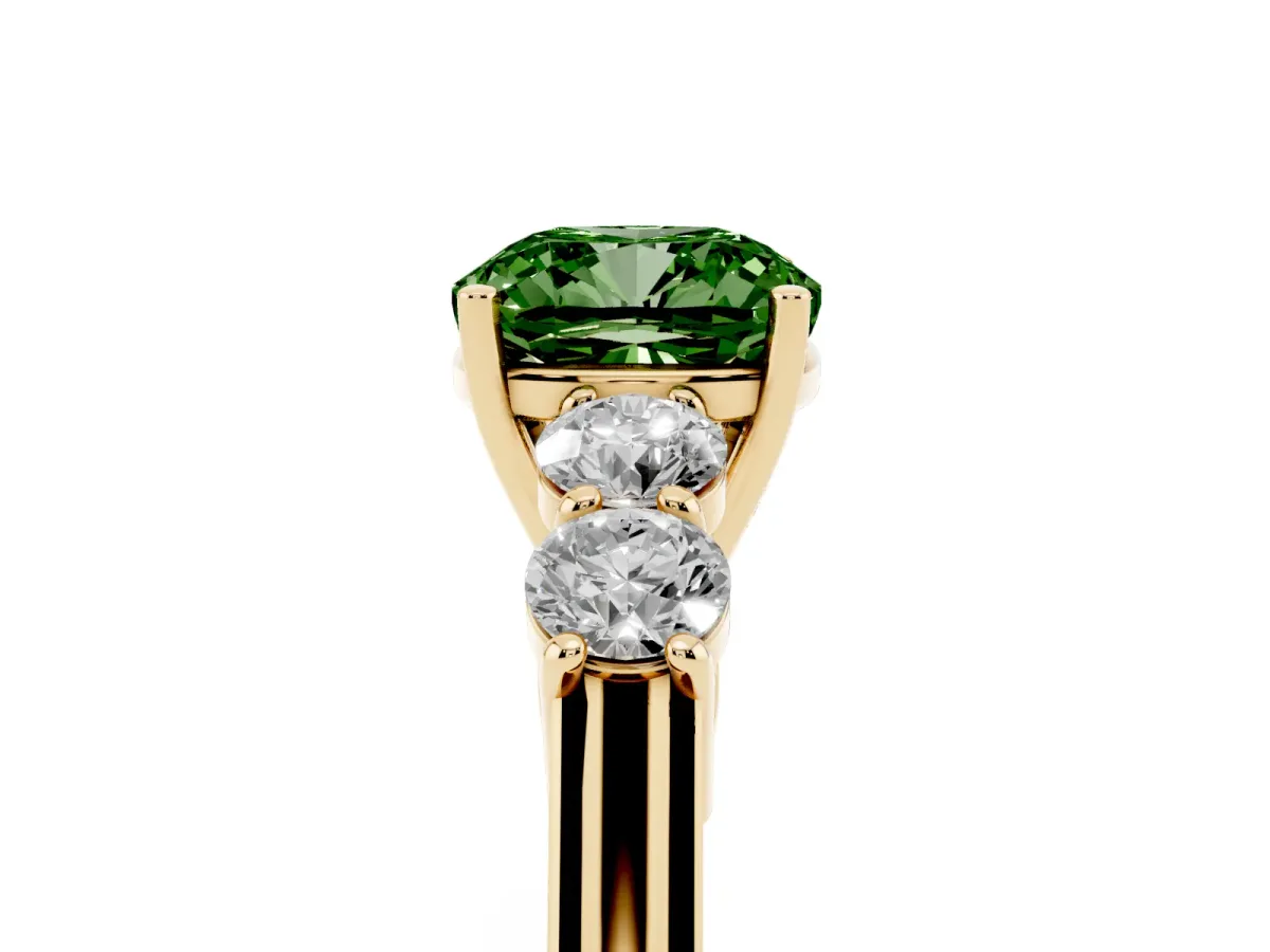 Fancy Green Cushion Cut Cut Diamond Five-Stone Prong Set White Gold Ring Yellow gold