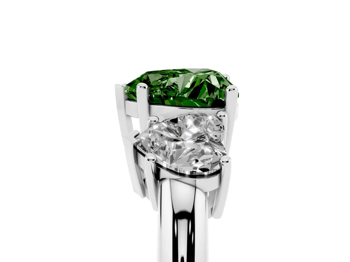 Fancy Green Three-Stone Heart Cut Cut Diamond Engagement Ring with Prong Setting on a White Gold Band White gold