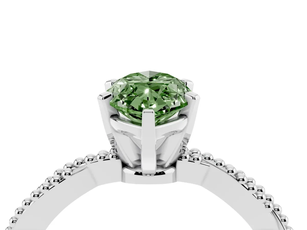 Fancy Green Marquise Cut Solitaire Twisted Band with Bead Prong Setting Platinum