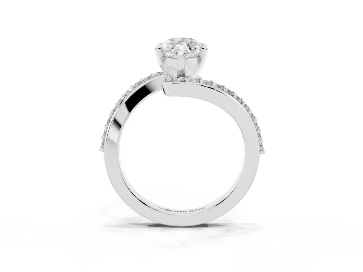 Marquise Cut Solitaire Twist Band with Pave Set Diamonds and Four-Prong Setting Platinum