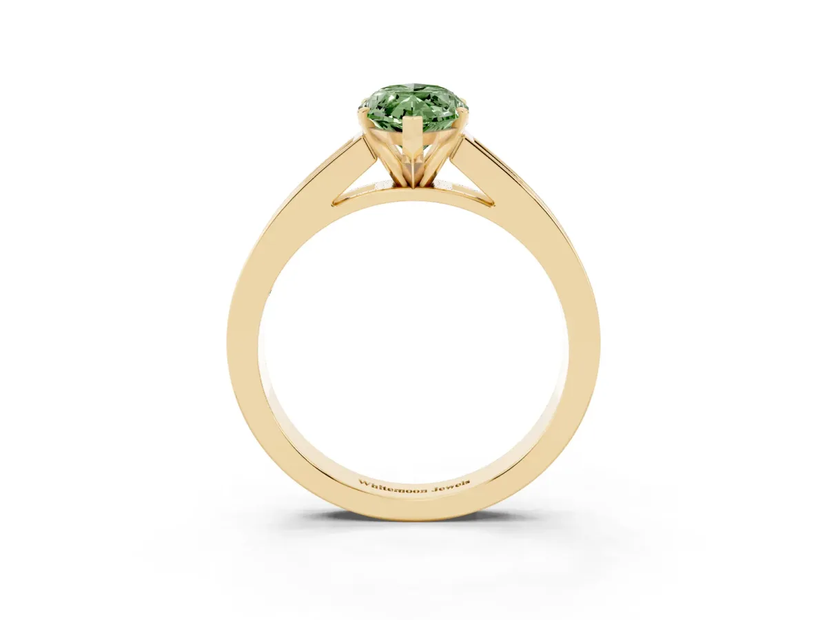 Fancy Green Marquise Cut Solitaire Diamond Ring with Channel-Set Band and Four-Prong Setting Yellow gold