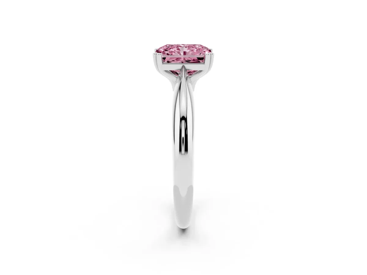 Fancy Pink Radiant Cut Cut Solitaire Engagement Ring with Tapered Band and Four-Prong Setting Platinum