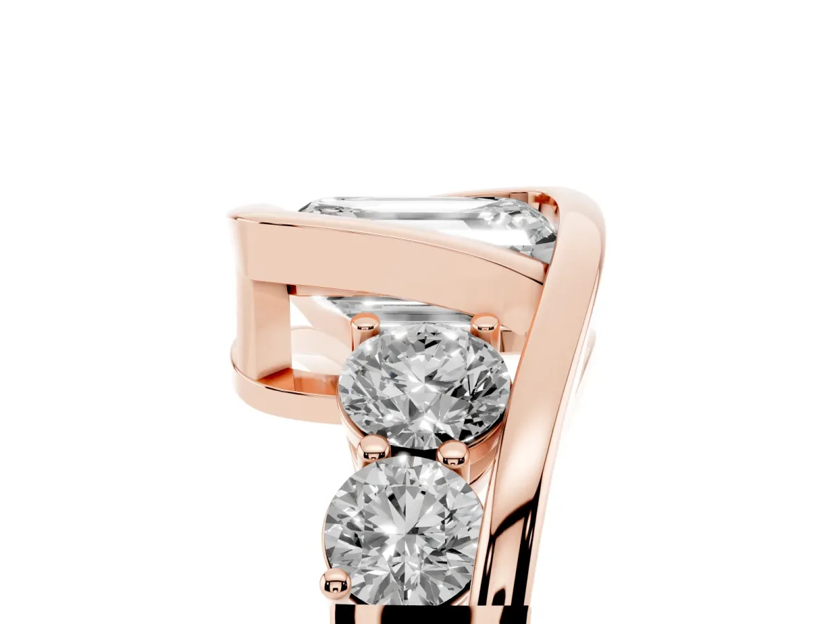 Bezel Set Emerald Cut Diamond Bypass Ring with Round Accents Rose gold
