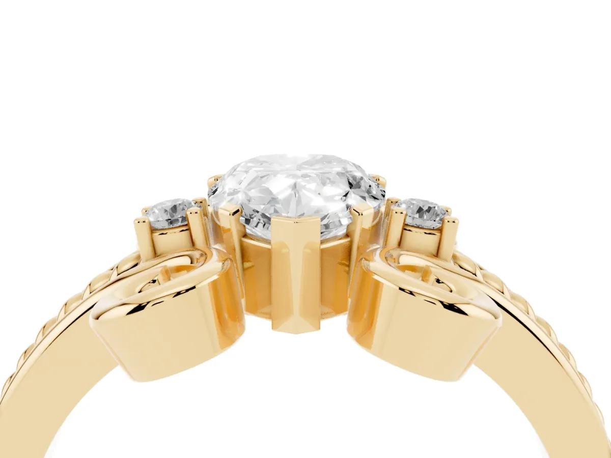 Pear Cut Solitaire Twisted Band Scroll Prong Ring Yellow gold