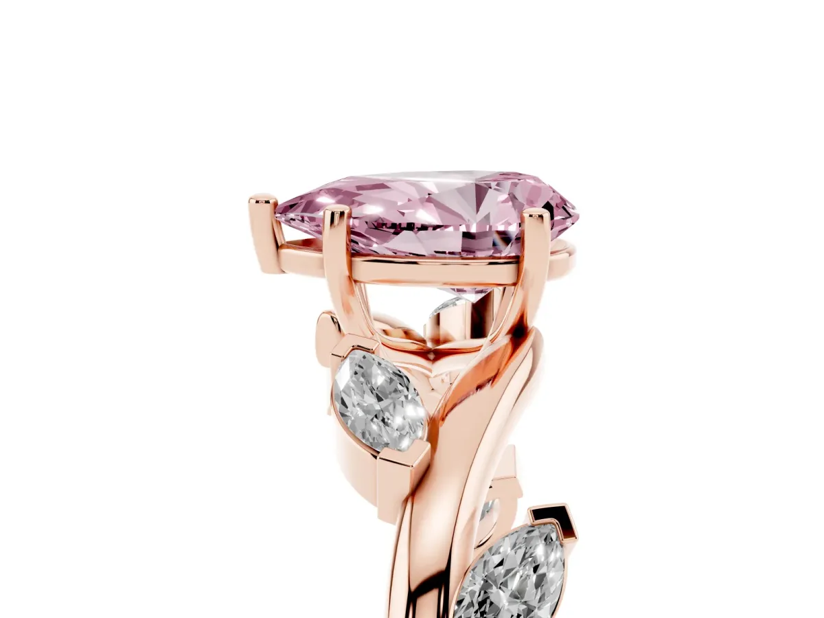 Fancy Pink Pear Cut Solitaire Twisted Band Marquise Accent Prong Setting Ring Rose gold