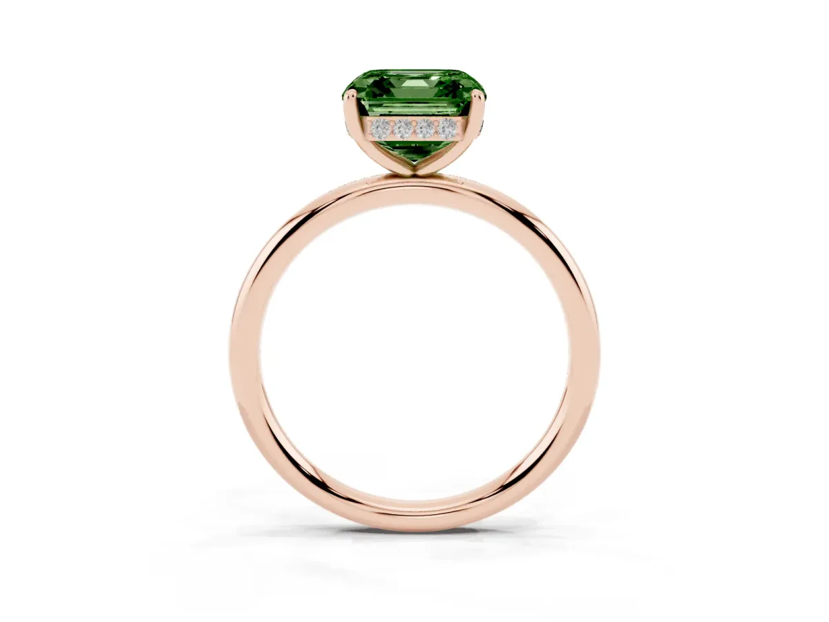 Fancy Green Asscher Cut Solitaire Diamond Ring with a Classic Band and Four-Prong Setting Rose gold