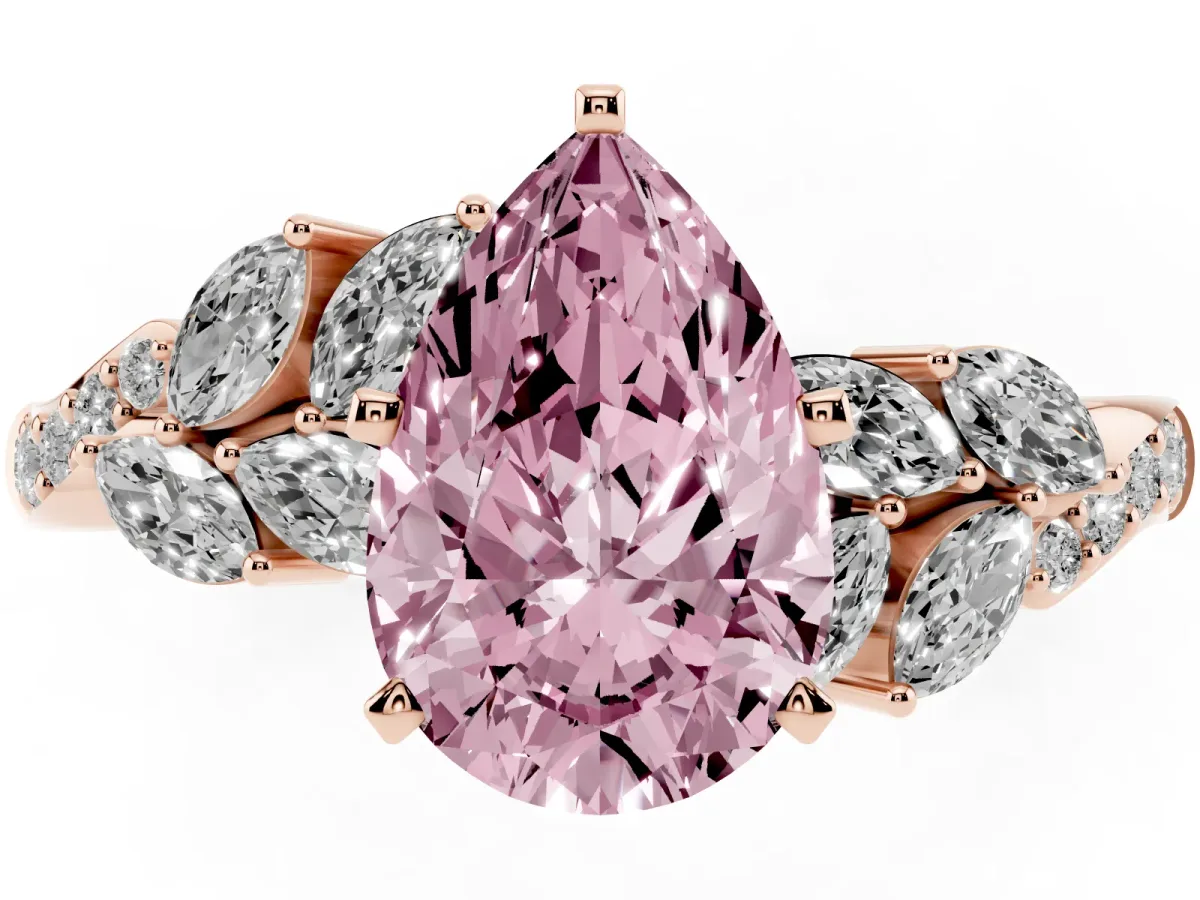 Fancy Pink Pear Cut Solitaire Marquise Twist Band with Six-Prong Setting Rose gold