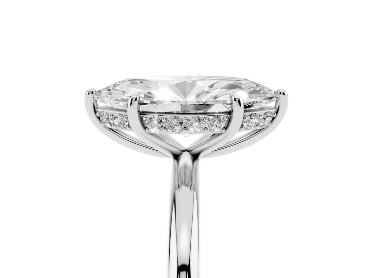 Marquise Cut Solitaire Diamond Ring with a Classic Band and Four-Prong Setting Silver