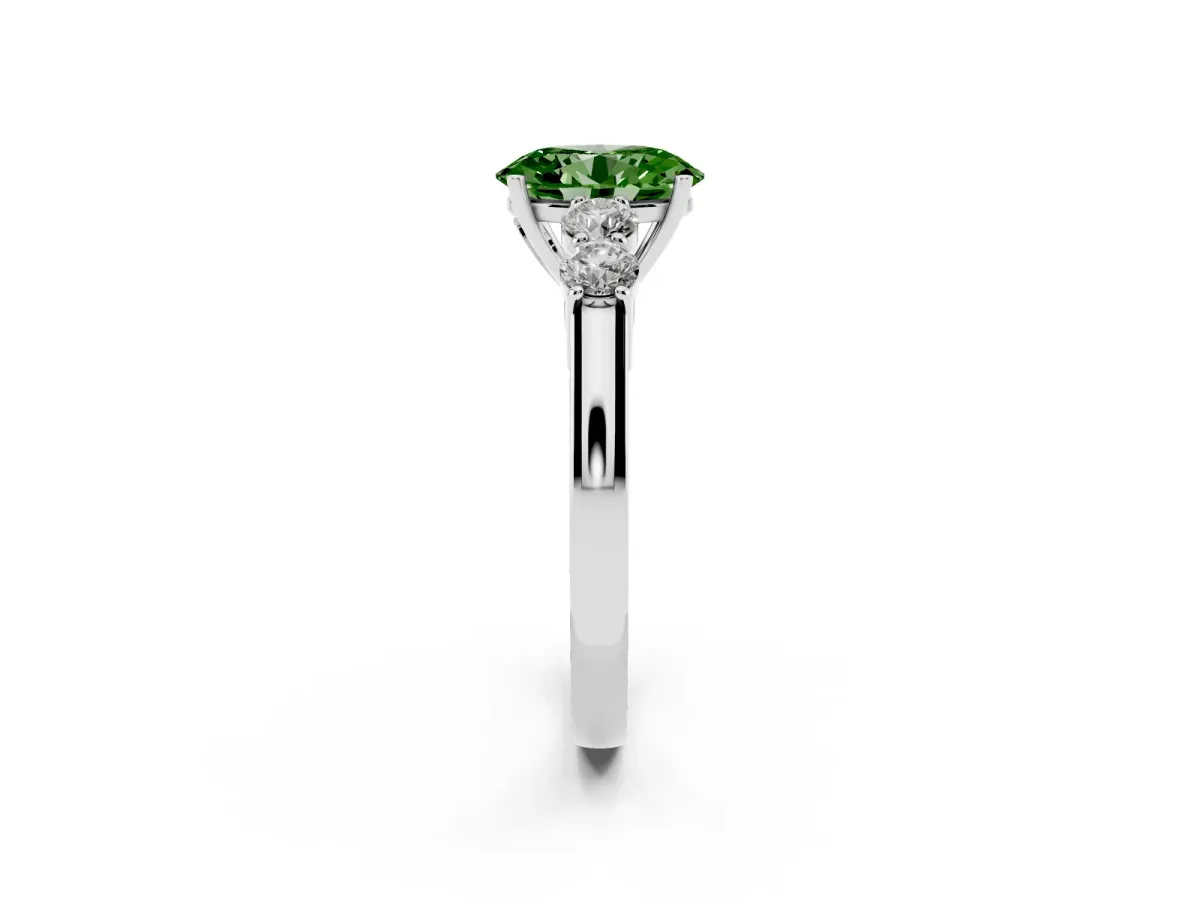 Fancy Green Oval Cut Cut Diamond Five-Stone Prong Set White Gold Ring Platinum