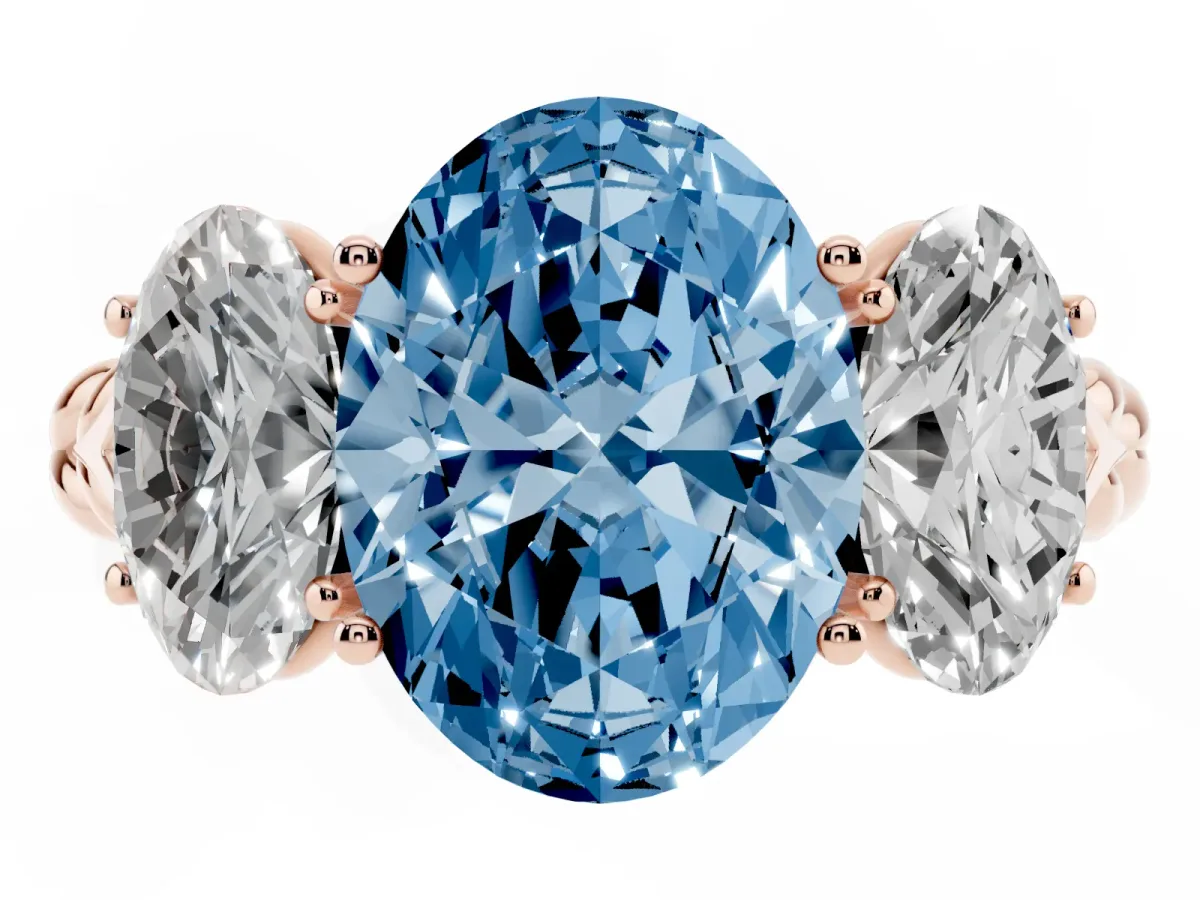 Fancy Blue Three-Stone Oval Cut Diamond Braided Band Ring with Four-Prong Setting Rose gold