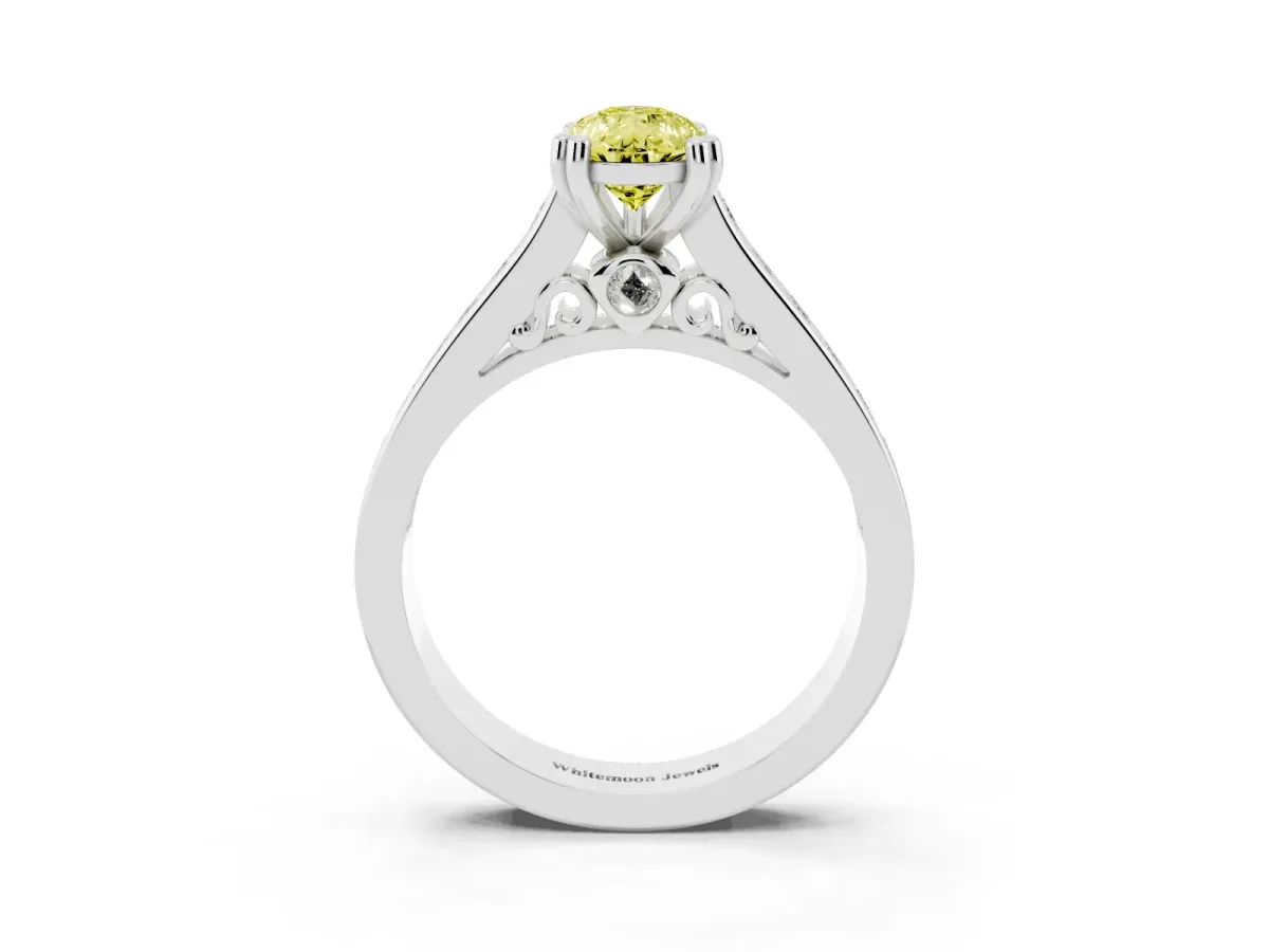 Fancy Yellow Pear Cut Cut Channel Set Solitaire Engagement Ring with Prong Setting Platinum