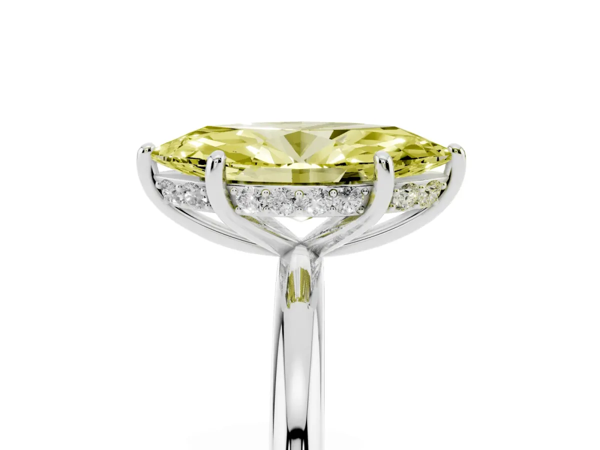 Fancy Yellow Marquise Cut Solitaire Diamond Ring with a Classic Band and Four-Prong Setting Platinum