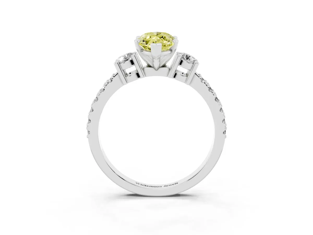 Fancy Yellow Marquise Cut Three-Stone Diamond Pavé Band with Prong Setting White gold