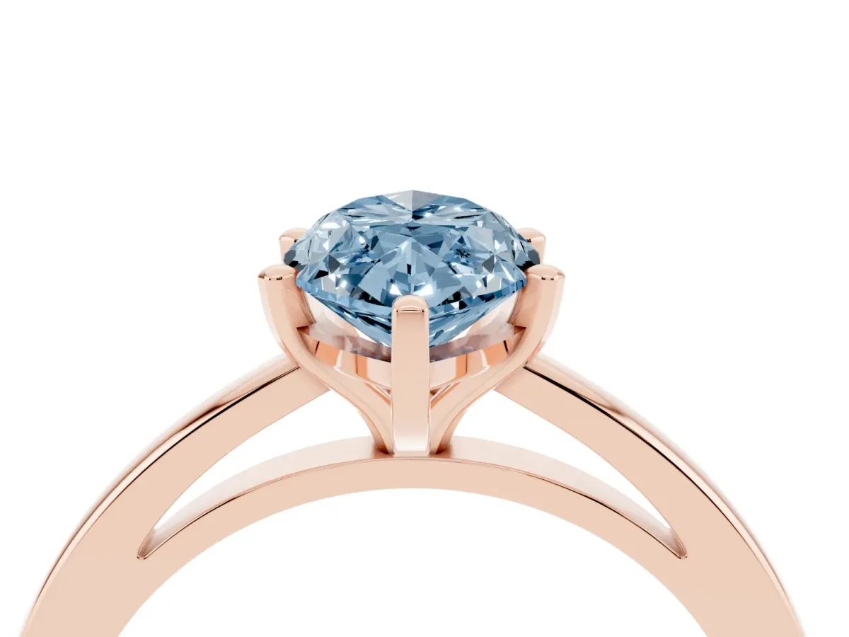 Fancy Blue Marquise Cut Solitaire Diamond Engagement Ring with Four-Prong Setting on a Classic Band Rose gold