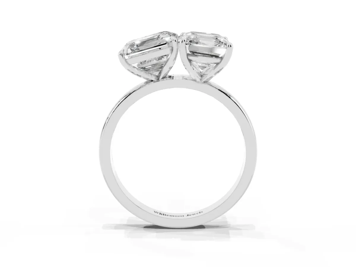 Asscher Cut and Emerald Cut Toi Moi Ring with Prong Setting White gold